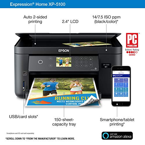 Epson Expression Home XP-5100 Wireless Color Photo Printer with Scanner & Copier, Modazone Dash Replenishment Ready - 4