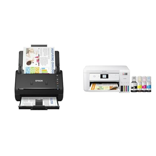 Epson Workforce ES-400 II Color Duplex Desktop Document Scanner for PC and Mac & EcoTank ET-2850 Wireless Color All-in-One Cartridge-Free Supertank Printer with Scan - 1