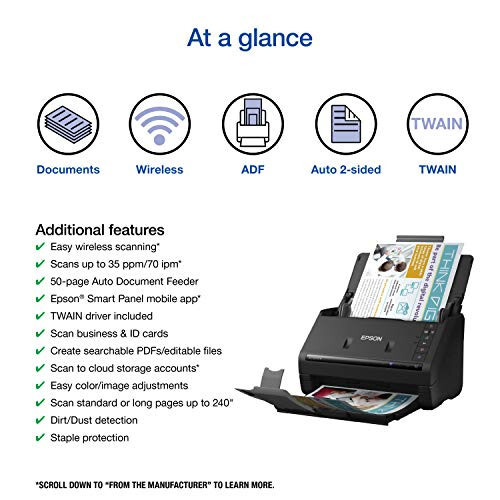 Epson Workforce ES-500W II Wireless Color Duplex Desktop Document Scanner for PC and Mac & EcoTank ET-2850 Wireless Color All-in-One Cartridge-Free Supertank Printer with Scan - 3