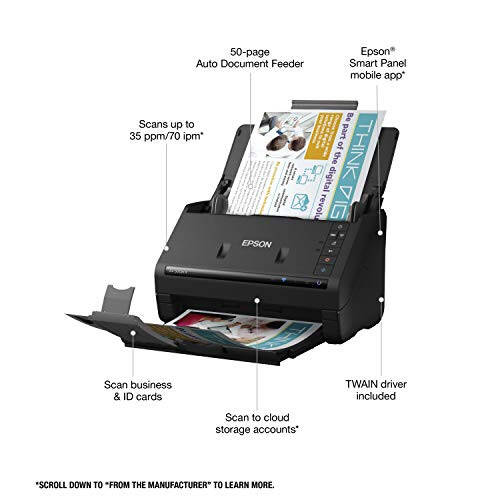 Epson Workforce ES-500W II Wireless Color Duplex Desktop Document Scanner for PC and Mac & EcoTank ET-2850 Wireless Color All-in-One Cartridge-Free Supertank Printer with Scan - 4