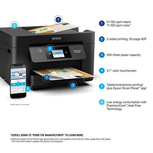 Epson Workforce Pro WF-3823 Wireless All-in-One Printer with Auto 2-Sided Printing, 35-Page ADF, 250-Sheet Paper Tray and 2.7