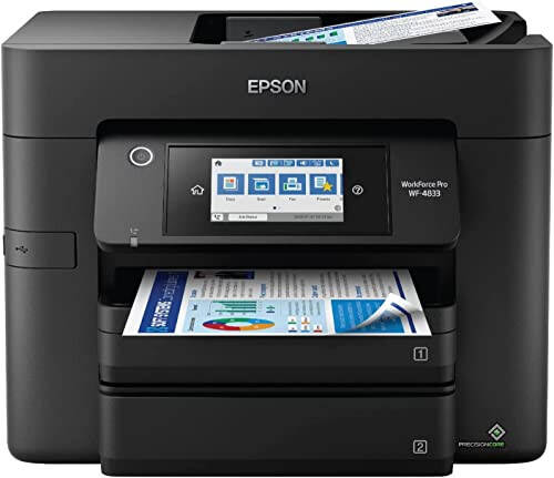 Epson Workforce Pro WF-4833 Kablosuz Çok İşlevli Renkli Mürekkep Püskürtmeli Yazıcı, Siyah - Yazdır Tarayıcı Kopyala Faks - 4,3'' LCD, 25 ppm, 4800 x 2400 dpi, Otomatik Çift Taraflı Baskı, 50 Sayfalık ADF, 500 Sayfalık Kapasite, Ethernet - 1