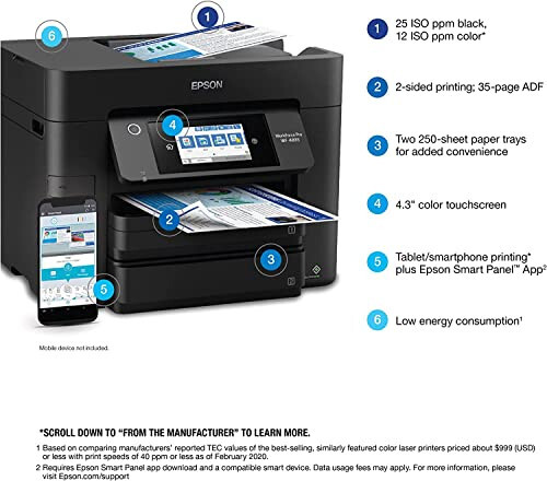 Epson Workforce Pro WF-4833 Kablosuz Çok İşlevli Renkli Mürekkep Püskürtmeli Yazıcı, Siyah - Yazdır Tarayıcı Kopyala Faks - 4,3'' LCD, 25 ppm, 4800 x 2400 dpi, Otomatik Çift Taraflı Baskı, 50 Sayfalık ADF, 500 Sayfalık Kapasite, Ethernet - 2