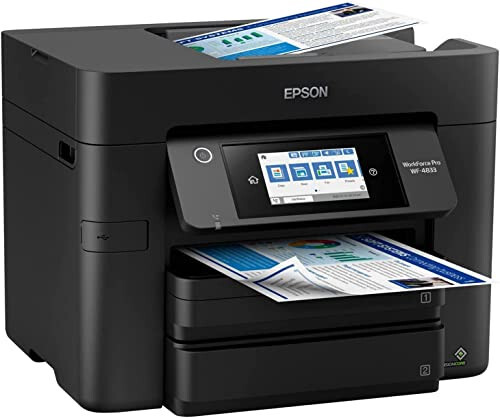 Epson Workforce Pro WF-4833 Wireless All-in-One Color Inkjet Printer, Black - Print Scan Copy Fax - 4.3