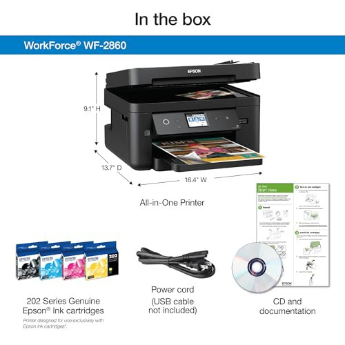 Epson Workforce WF-2860 All-in-One Wireless Color Printer with Scanner, Copier, Fax, Ethernet, Wi-Fi Direct and NFC, Modazone Dash Replenishment Ready - 4