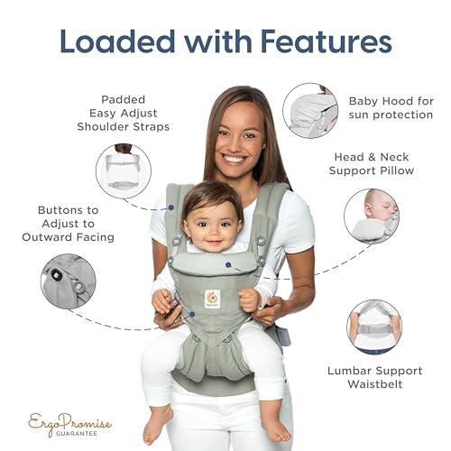 Ergobaby Omni 360 All-Position Baby Carrier for Newborn to Toddler with Lumbar Support (7-45 Pounds), Pearl Grey, One Size (Pack of 1) - 21