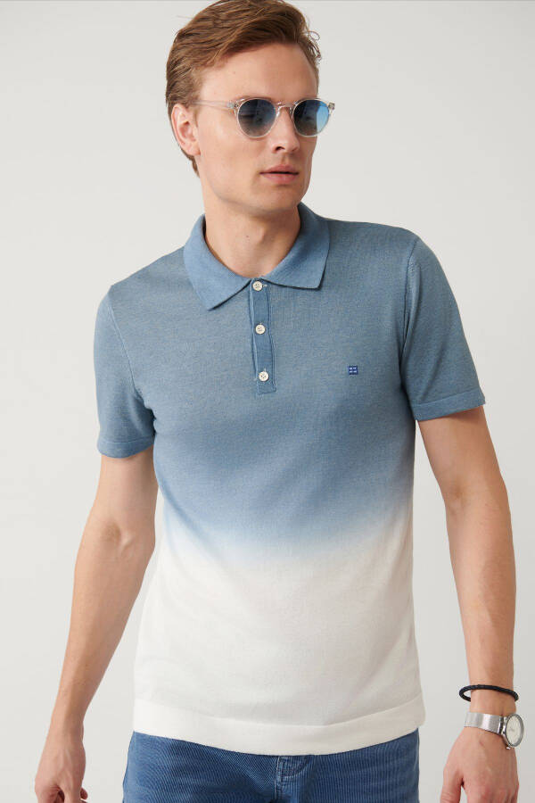 Erkaklar Indigo Polo Yaka Triko T-shirt - 1