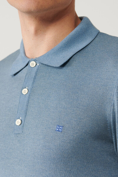 Erkaklar Indigo Polo Yaka Triko T-shirt - 2