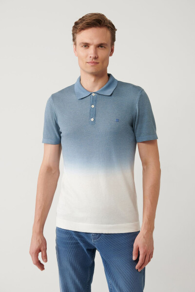 Erkaklar Indigo Polo Yaka Triko T-shirt - 3