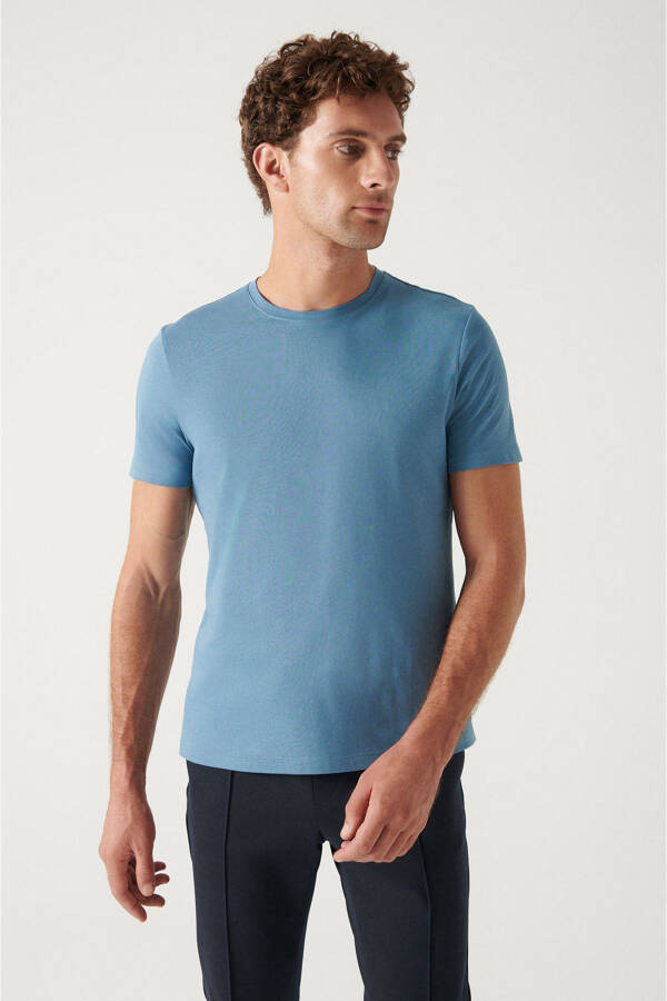 Erkaklar Indigo T-shirt 100% Paxta Nafas oladigan Aylana Bo'yin Regular Fit E001000 - 3