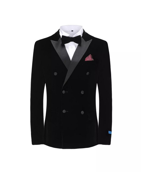 Erkaklar uchun 2 qismli ikki tomonlama Velvet Birdseye Lapel Slim Fit Smokin qora - 1