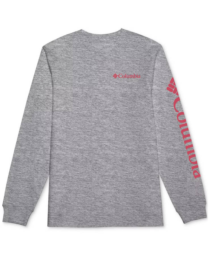 Erkaklar uchun Fundamentals Grafika Uzun Yengli Futbolka Heather Grey/sunset Red - 1