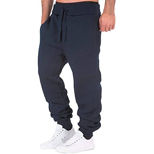 Erkaklar uchun Generic Joggers bo'sh bel, bir rangli cho'ntakli, erkin sport shimlari, zig'ir va neylon - 1