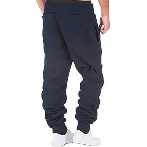 Erkaklar uchun Generic Joggers bo'sh bel, bir rangli cho'ntakli, erkin sport shimlari, zig'ir va neylon - 2