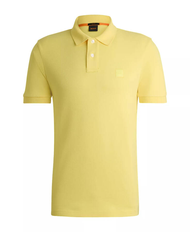 Erkaklar uchun Logo Yamali Slim Fit Polo Ko'ylagi Yorqin Sariq - 8