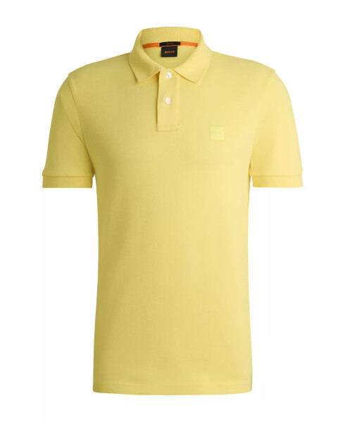 Erkaklar uchun Logo Yamali Slim Fit Polo Ko'ylagi Yorqin Sariq - 4