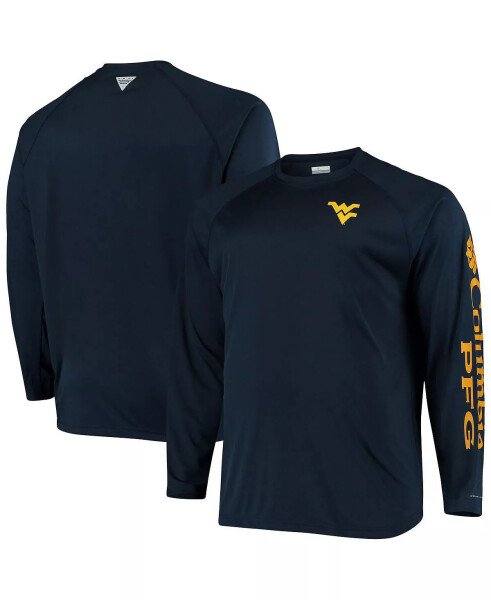 Erkaklar uchun Navy West Virginia Mountaineers Big and Tall Terminal Tackle Long Sleeve Omni-Shade T-shirt Navy - 1