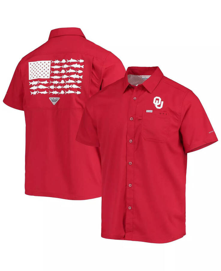 Erkaklar uchun PFG Crimson Oklahoma Sooners Slack Tide Camp tugmali ko'ylak Crimson - 1