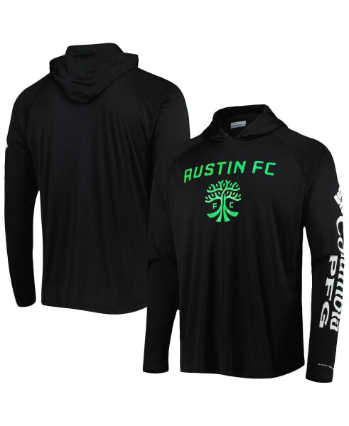 Erkaklar uchun qora Austin FC Terminal Tackle Omni-Shade Raglan ko'ylagi bilan kaputli ko'ylagi qora - 1