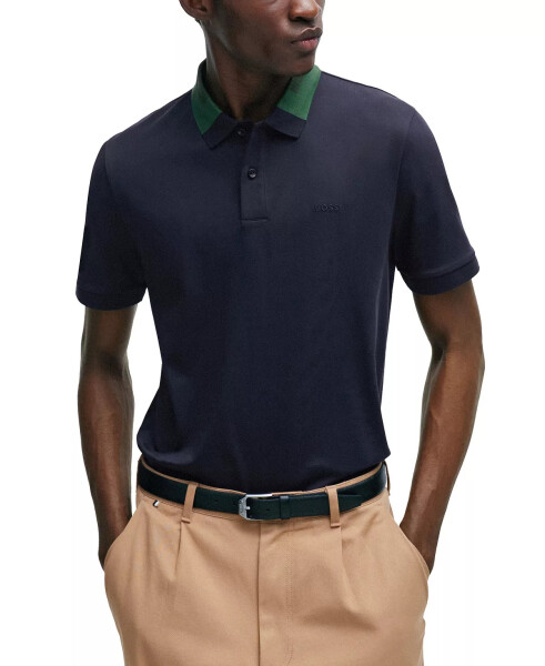 Erkaklar uchun Rangli Blok Yaka Slim Fit Polo Ko'ylagi To'q Moviy - 1