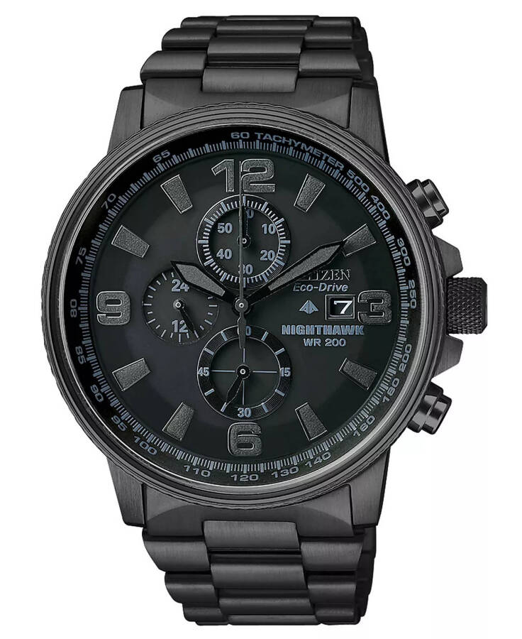 Erkaklar uchun xronograf Eco-Drive Nighthawk qora ion qoplamali zanglamaydigan po'lat bilaguzuk soati 43mm CA0295-58E Rangsiz - 1