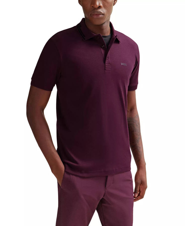 Erkaklar uchun Yaka Grafikasi Slim-Fit Polo Ko'ylak Merlot - 5