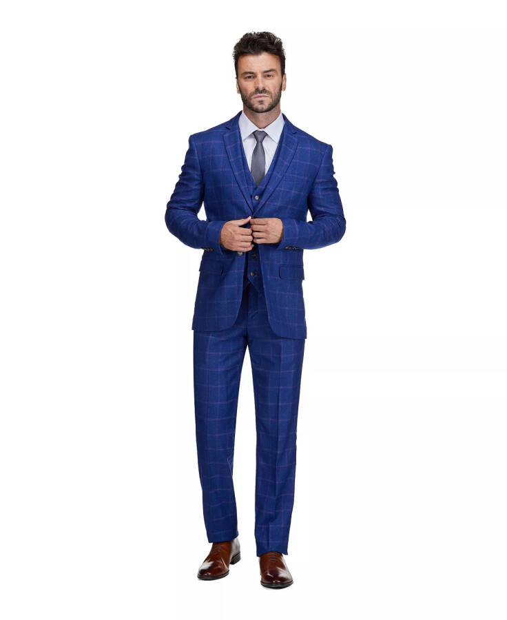 Erkek 3 Parça Pencere Kareli Slim Fit Takım Elbisesi Indigo - 4