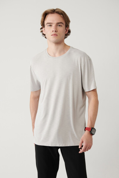 Erkek Açık Gri T-shirt Soft Touch Bisiklet Yaka Regular Fit B001031 - 5