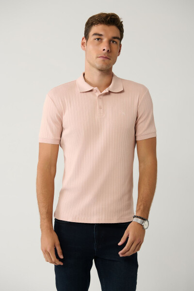 Erkek Açık Pembe 3 Düğmeli Polo Yaka T-shirt Jakarlı Regular Fit A41y1354 - 6