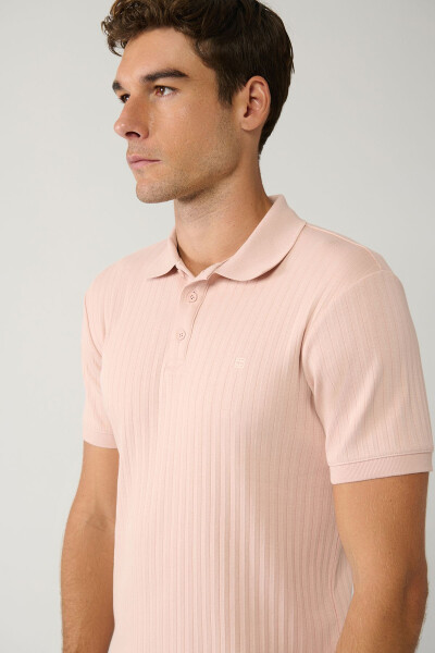 Erkek Açık Pembe 3 Düğmeli Polo Yaka T-shirt Jakarlı Regular Fit A41y1354 - 7