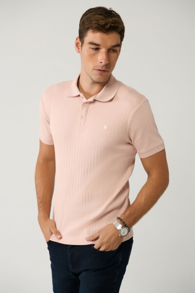 Erkek Açık Pembe 3 Düğmeli Polo Yaka T-shirt Jakarlı Regular Fit A41y1354 - 8