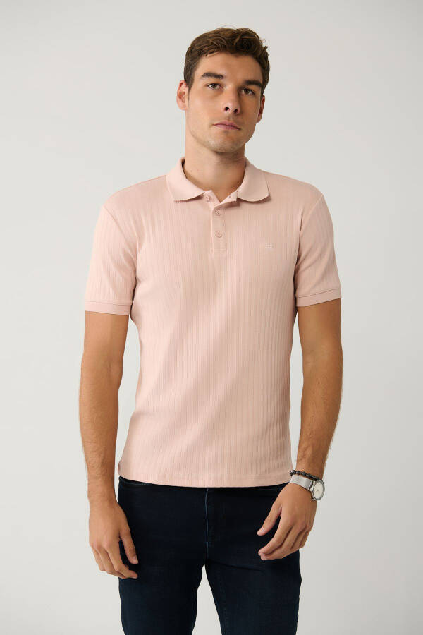 Erkek Açık Pembe 3 Düğmeli Polo Yaka T-shirt Jakarlı Regular Fit A41y1354 - 1