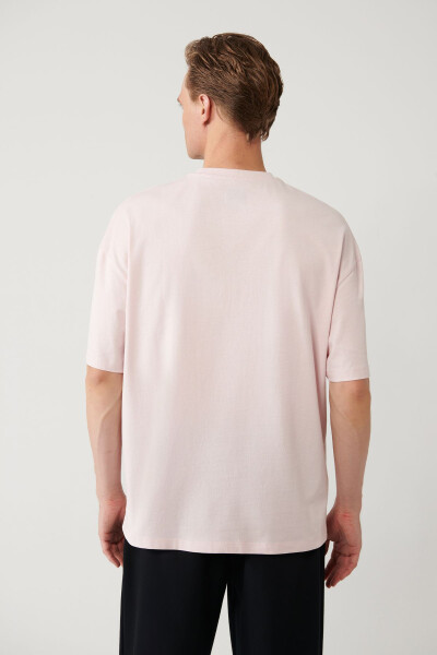 Erkek Açık Pembe Bisiklet Yaka Baskılı Oversize T-shirt A41y1157 - 9