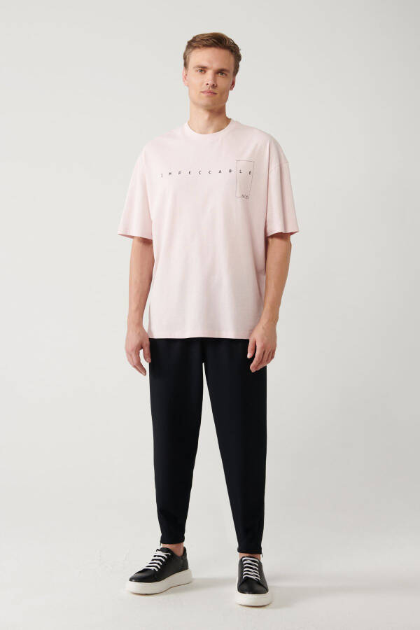 Erkek Açık Pembe Bisiklet Yaka Baskılı Oversize T-shirt A41y1157 - 10