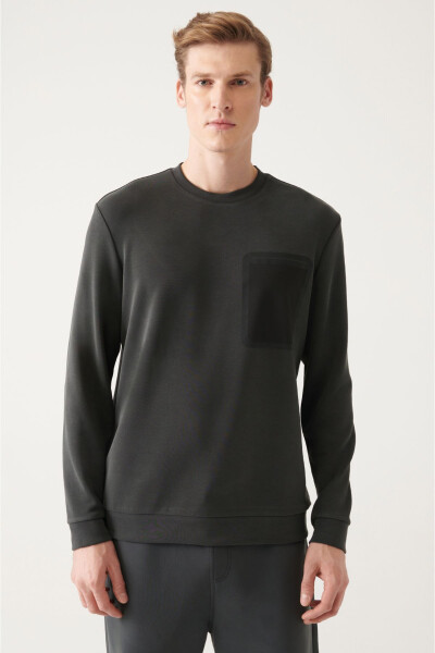 Erkek Antrasit Soft Touch Bisiklet Yaka Sweatshirt - 1