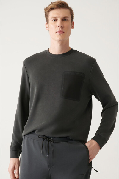 Erkek Antrasit Soft Touch Bisiklet Yaka Sweatshirt - 3