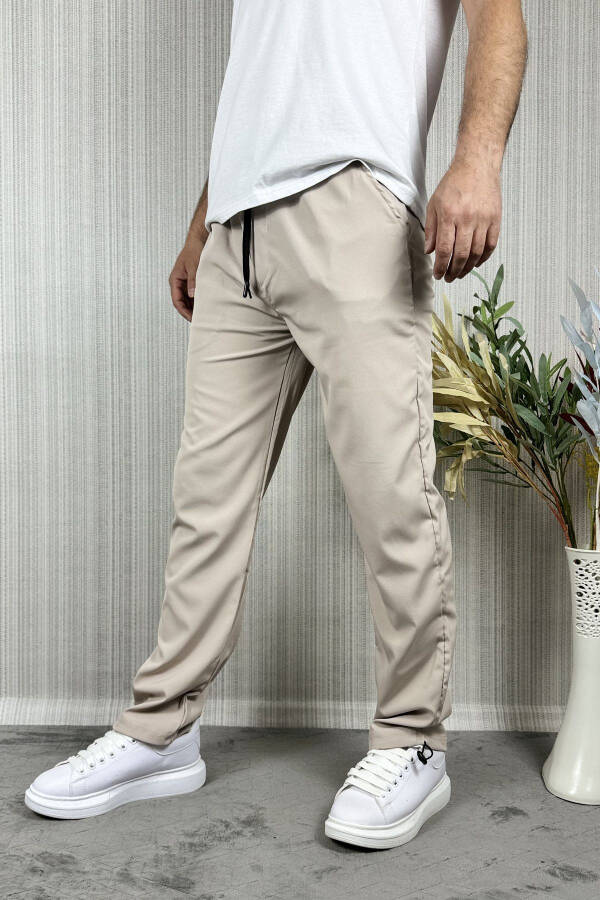 Erkek Baggy Ayarlanabilir Paça Krem Rengi Jogger Pantolon - 9