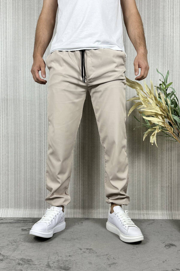 Erkek Baggy Ayarlanabilir Paça Krem Rengi Jogger Pantolon - 16