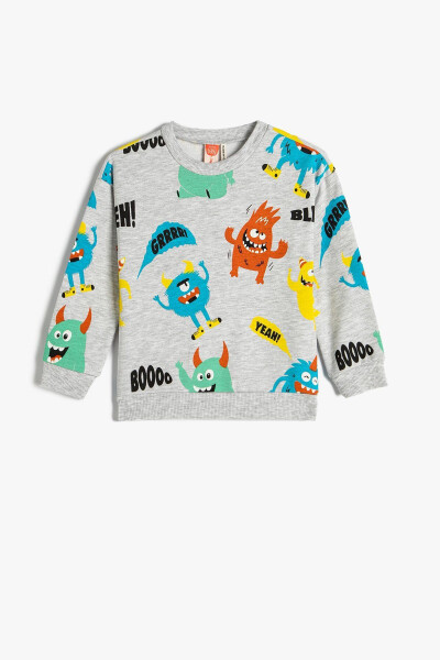 Erkek Bebek Canavar Baskılı Şardonlu Bisiklet Yaka Sweatshirt 4WMB10223TK - 1