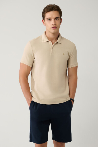 Erkek Bej %100 Pamuk Hızlı Kuruyan Regular Fit Kıvrılmayan Polo Yaka T-shirt B001032 - 6