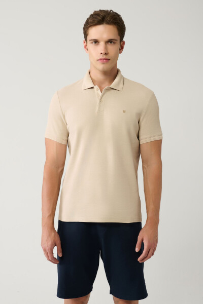 Erkek Bej %100 Pamuk Hızlı Kuruyan Regular Fit Kıvrılmayan Polo Yaka T-shirt B001032 - 8