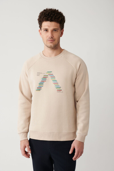 Erkek Bej Unisex Sweatshirt - 3