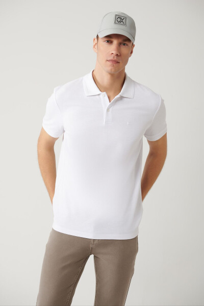 Erkek Beyaz %100 Pamuk Hızlı Kuruyan Regular Fit Kıvrılmayan Polo Yaka T-shirt B001032 - 6