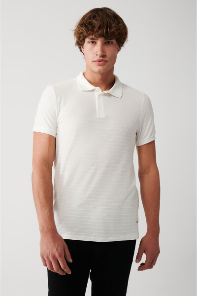 Erkek Beyaz %100 Pamuk Jakarlı Polo Yaka Regular Fit T-shirt A31y1128 - 13