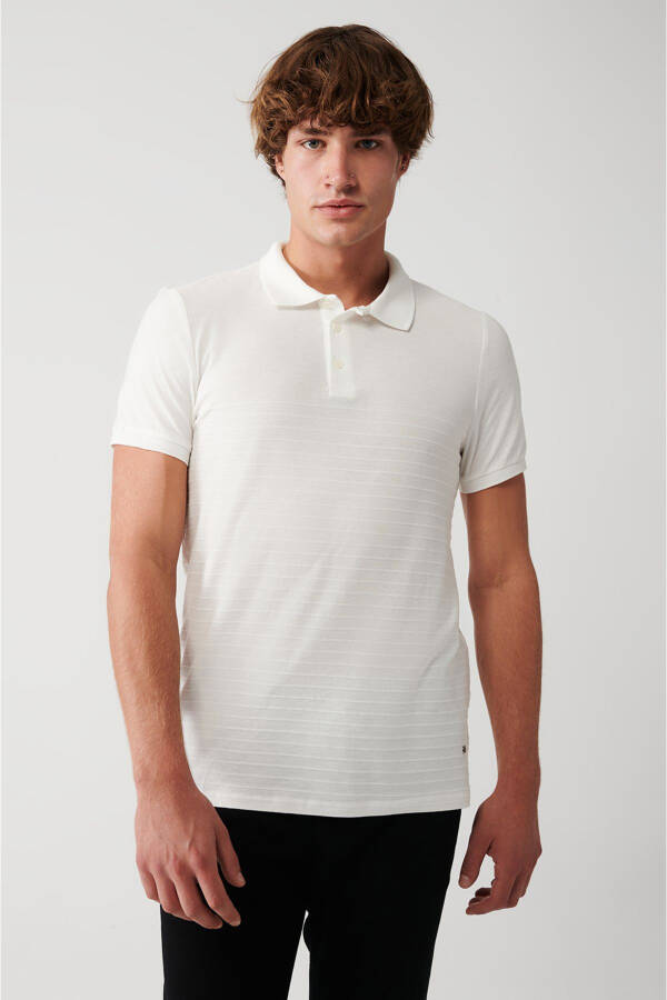 Erkek Beyaz %100 Pamuk Jakarlı Polo Yaka Regular Fit T-shirt A31y1128 - 13