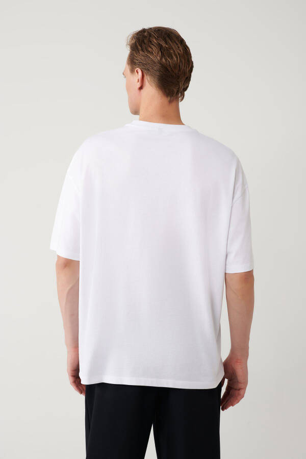 Erkek Beyaz Bisiklet Yaka Baskılı Oversize T-shirt A41y1173 - 9