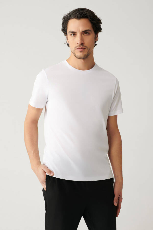 Erkek Beyaz T-shirt %100 Pamuk Nefes Alan Bisiklet Yaka Regular Fit E001000 - 8