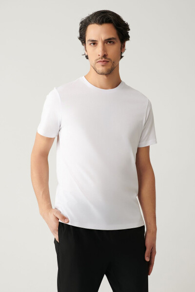 Erkek Beyaz T-shirt %100 Pamuk Nefes Alan Bisiklet Yaka Regular Fit E001000 - 1