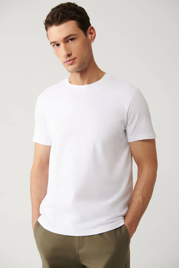 Erkek Beyaz T-shirt 2'li %100 Pamuk Bisiklet Yaka Regular Fit E001012 - 8