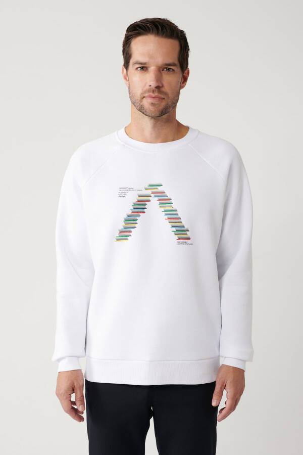 Erkek Beyaz Unisex Sweatshirt - 3